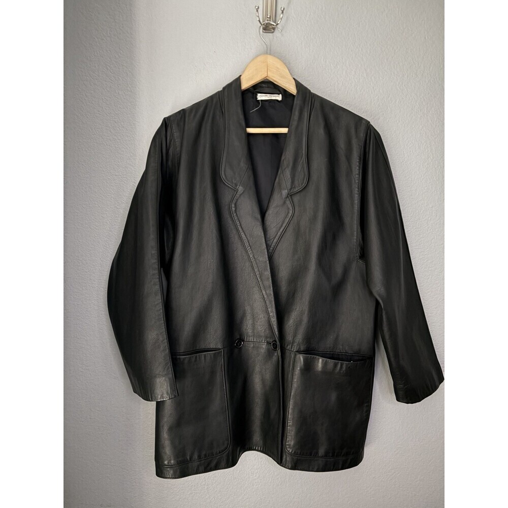 Kevin Robert Design NYC BLACK jacket VTG long line blazer GENUINE LEATHER